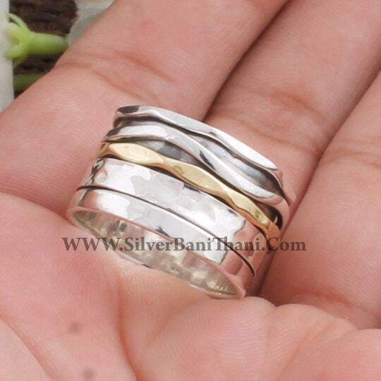 Spinner Ring, Two Tone Band Ring, Handmade Band Ring, Antique Spinner Ring, Antique Silver Band Ring, 925 Sterling Silver Ring Thumb Ring
