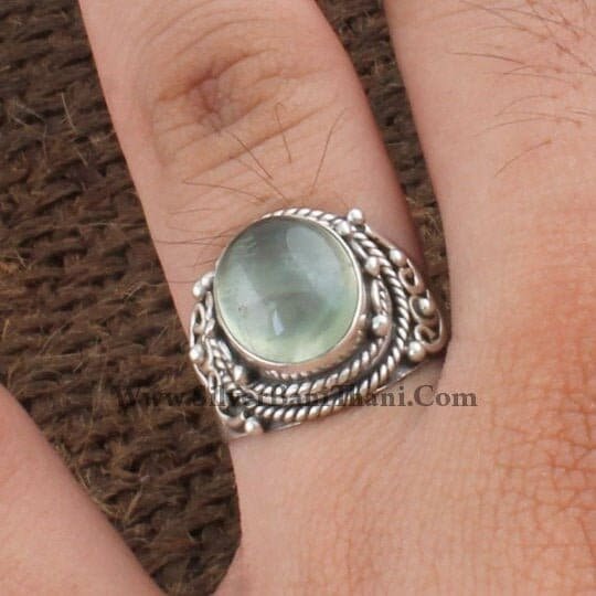 Prehnite Ring,Green Oval Cabochon Ring,925 Sterling Solid Silver Ring,Bride Ring,Handmade Ring,Oval Prehnite Semi Precious Stone Ring2022