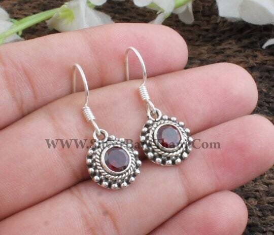 Red Garnet Earring-Oval Stone With Ball Design Silver Earring-Solid Silver Earring-Beautiful Gift Item For Her Mother And Sister-Etsy Cyber