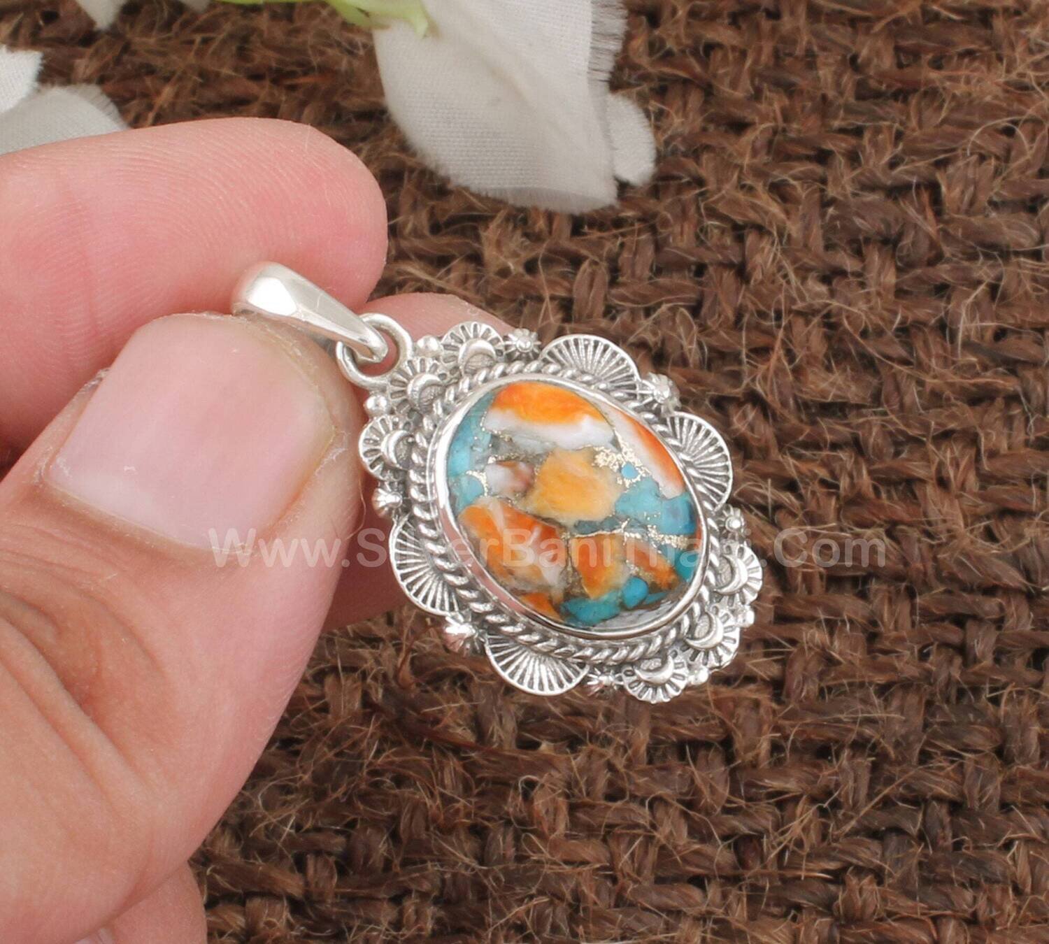 Oyster Copper Turquoise Oval Shape Gemstone Pendant | 925 Sterling Silver Pendant | Designer Handmade Pendant | Oyster Copper Jewelry Gift