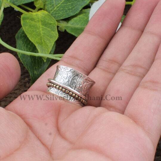 Spinner Ring, Two Tone Band Ring, Handmade Band Ring, Antique Spinner Ring, Antique Silver Band Ring, 925 Sterling Silver Ring Thumb Ring