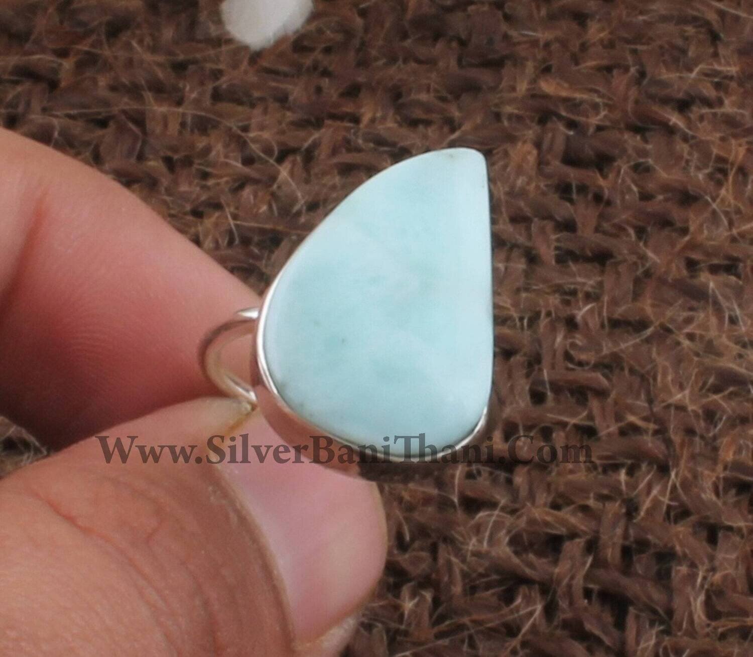 Designer Fancy Shape Stone Silver Ring | 925 Sterling Solid Silver  Larimar Gemstone Ring | Handmade Ring | Mother's Day | Gift Idea