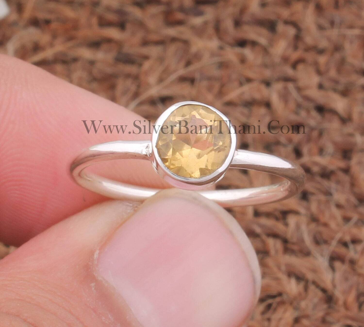 Citrine Gemstone Silver Ring | 925 Sterling Solid Silver Ring | Round Shape Gemstone Ring | Handmade Silver Ring | Vintage Jewelry For Gift