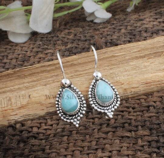 Larimar Earring-Pear Shape Earring-Dangle Earring-925 Sterling Silver Earring-Blue Larimar Earring-Beautiful Jewelry Gift For Her Christmas