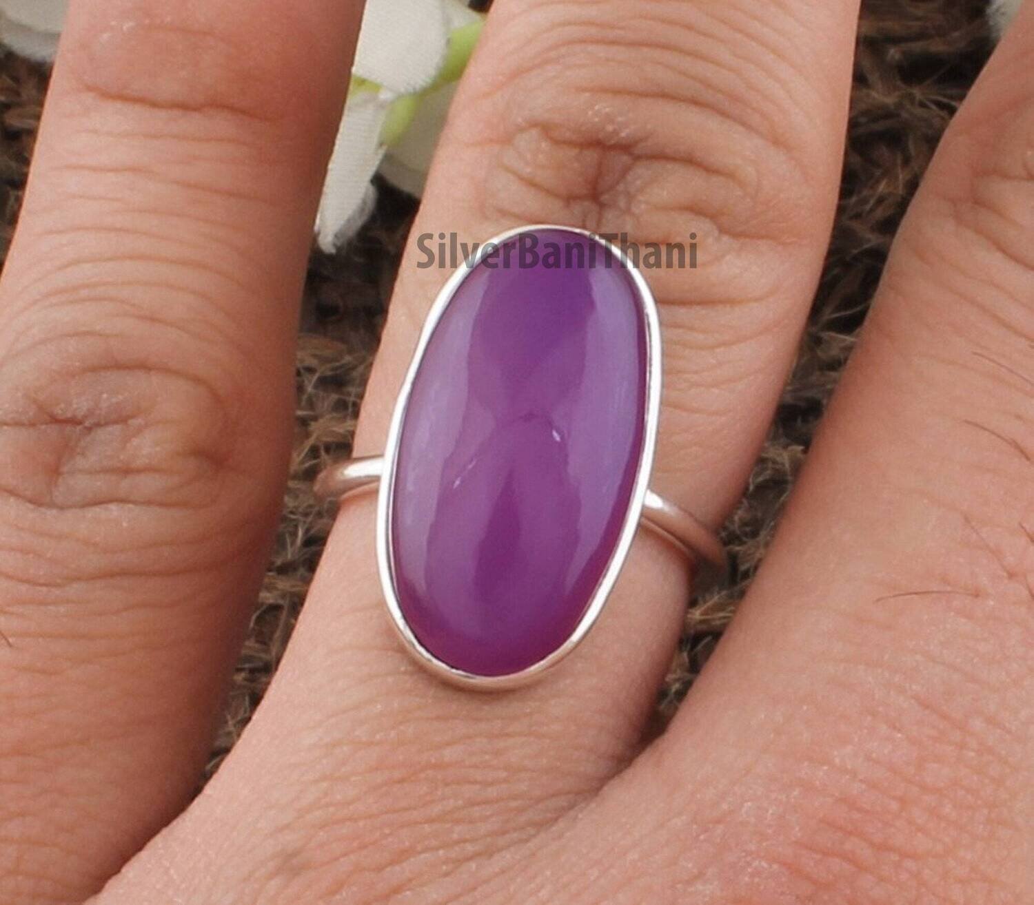 Purple Jade Oval Shape Gemstone Silver Ring | 925 Sterling Solid Silver Ring | Handmade Boho Everyday Jewelry | Valentine's Day Ring Gift
