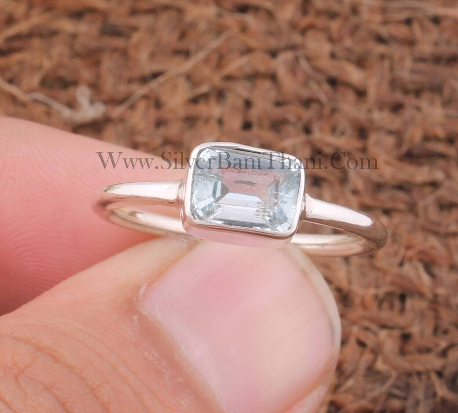 Blue Topaz Gemstone Silver Ring | 925 Sterling Solid Silver Ring | Bar Shape Ring | Handmade Silver Ring | Everyday Jewelry For Gift