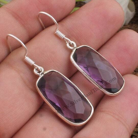Amethyst Earring - 925 Sterling Solid Silver Earring - Baguette Cut Earring - Amethyst Semi Precious Stone Earring -Wedding Gift Earring2022