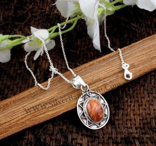 925 Sterling Solid Silver Agate Necklace | Oval Shape Gemstone Pendant Necklace | Designer Handmade Necklace | Gift Idea | Women Wedding Jewelry