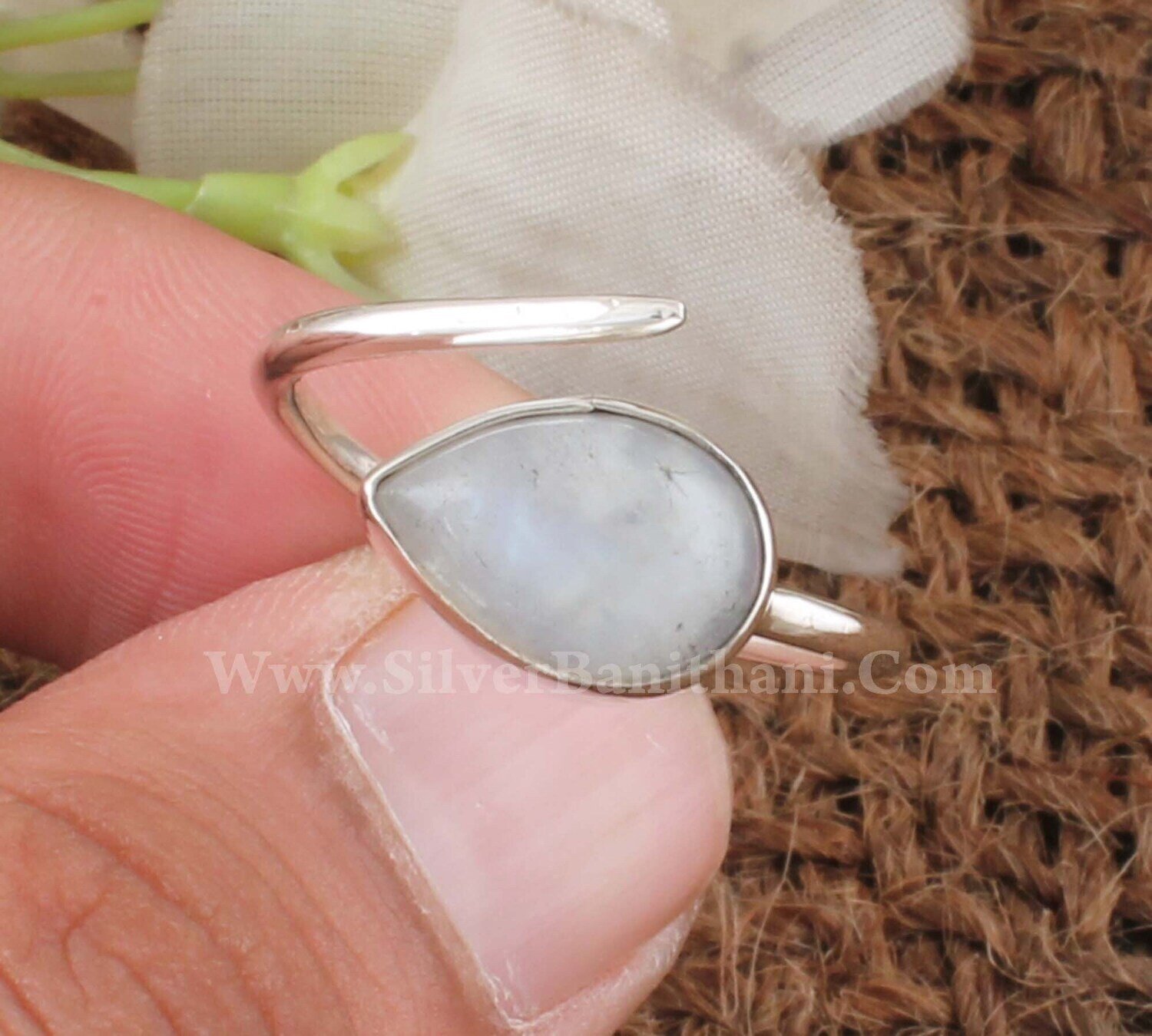 Rainbow Moonstone Solid 925 Sterling Silver Smooth Pear Gemstone Ring | Handmade Adjustable Silver Jewelry | Silver Women Gift Ring