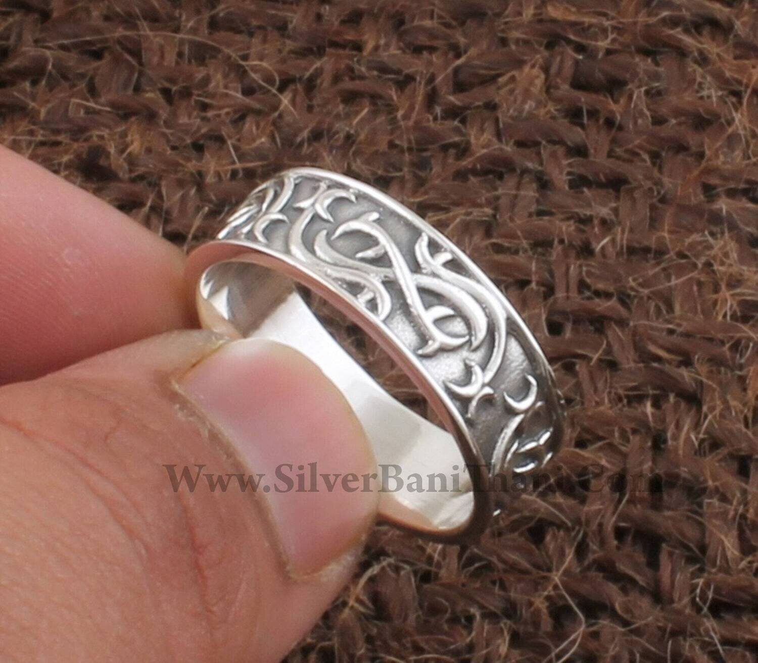 Designer Hand Carved Band Silver Ring | Solid 925 Sterling Silver Ring | Handmade Antique Silver Ring | Women Wedding Ring | Present For Her
