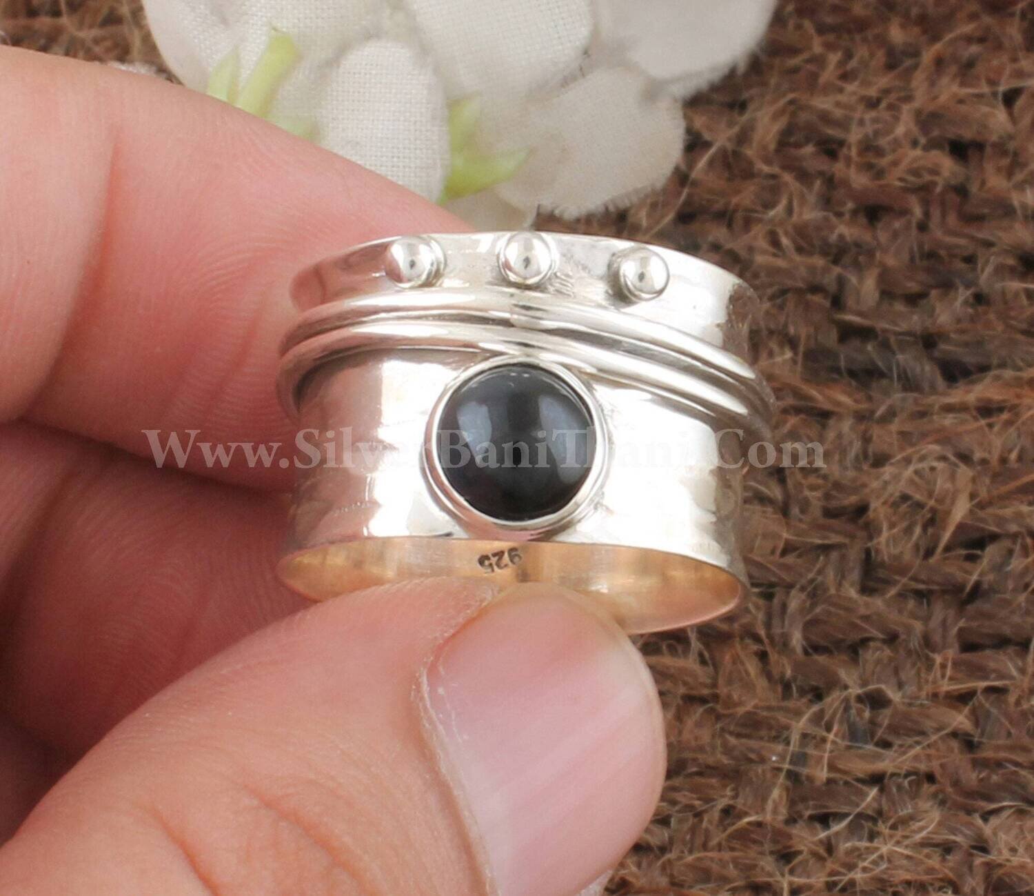 Black Onyx Silver Spinner Ring | 925 Sterling Silver Spinner Ring | Black Onyx Spin Ring l Hand Carved Silver Ring l Bridal Jewelry Gift2022