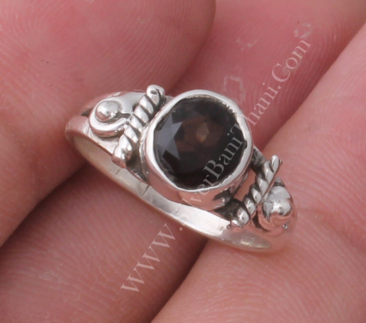 Designer Two Dotted Round Cut Gemstone Ring | 925 Sterling Silver  Smoky Quartz Cut Stone Ring | Handmade Wedding Jewelry Women Gift