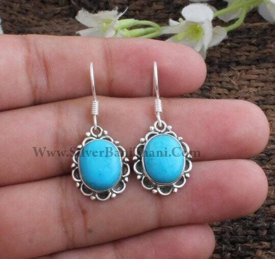 Sleeping Beauty Turquoise Gemstone Earring-Oval Blue Stone Silver Earring-Lovely Gift Item Earring-925 Sterling Silver Earring-Rare Gemstone-Christmas