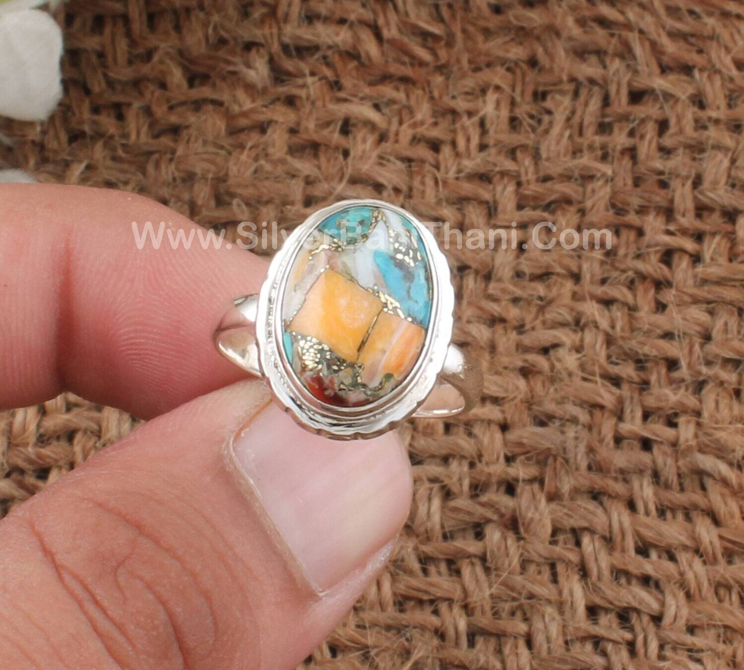 Oyster Copper Turquoise Gemstone Silver Ring | 925 Sterling Silver Smooth Oval Gemstone Ring | Handmade Women Silver Jewelry Gift2022Etsy