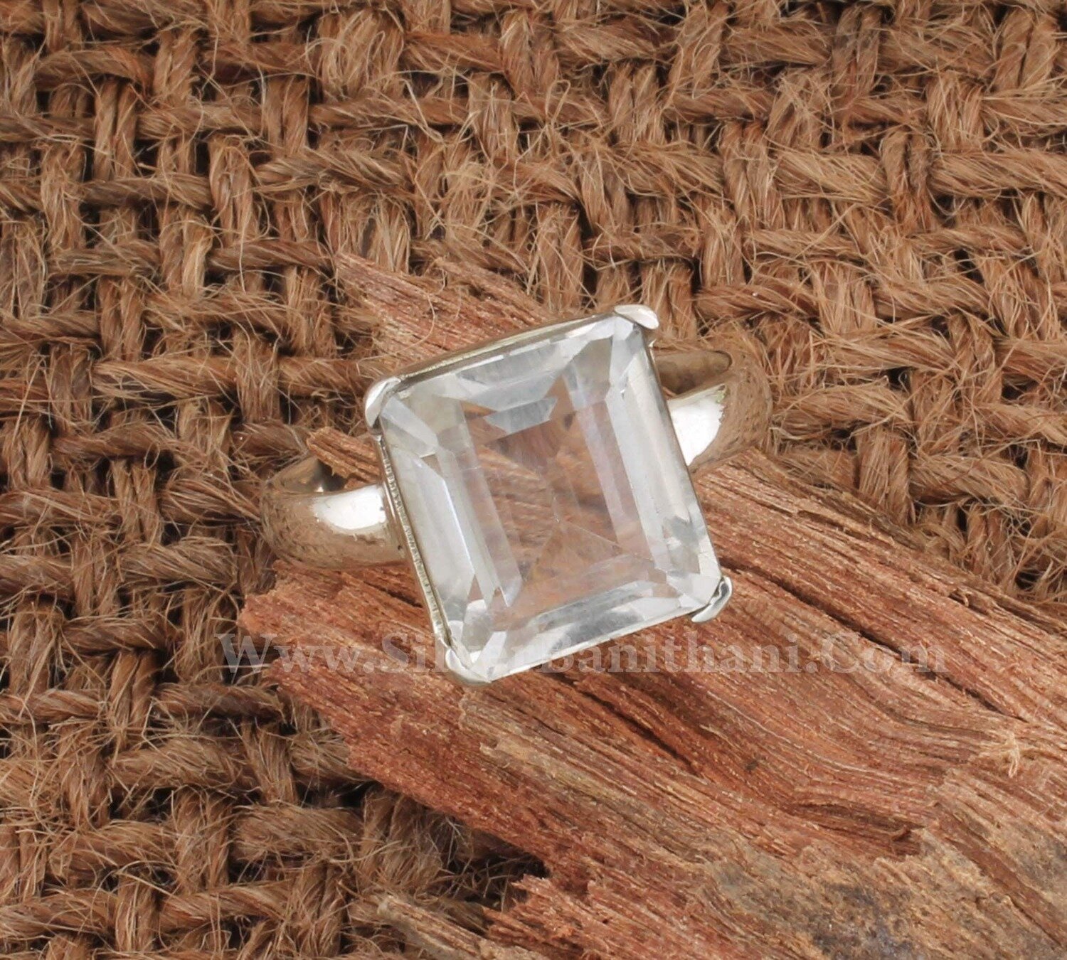 Crystal Quartz Silver Ring | 925 Sterling Solid Silver Ring | Crystal Quartz  Rectangle Shape Gemstone Ring | Wedding Jewelry Gift
