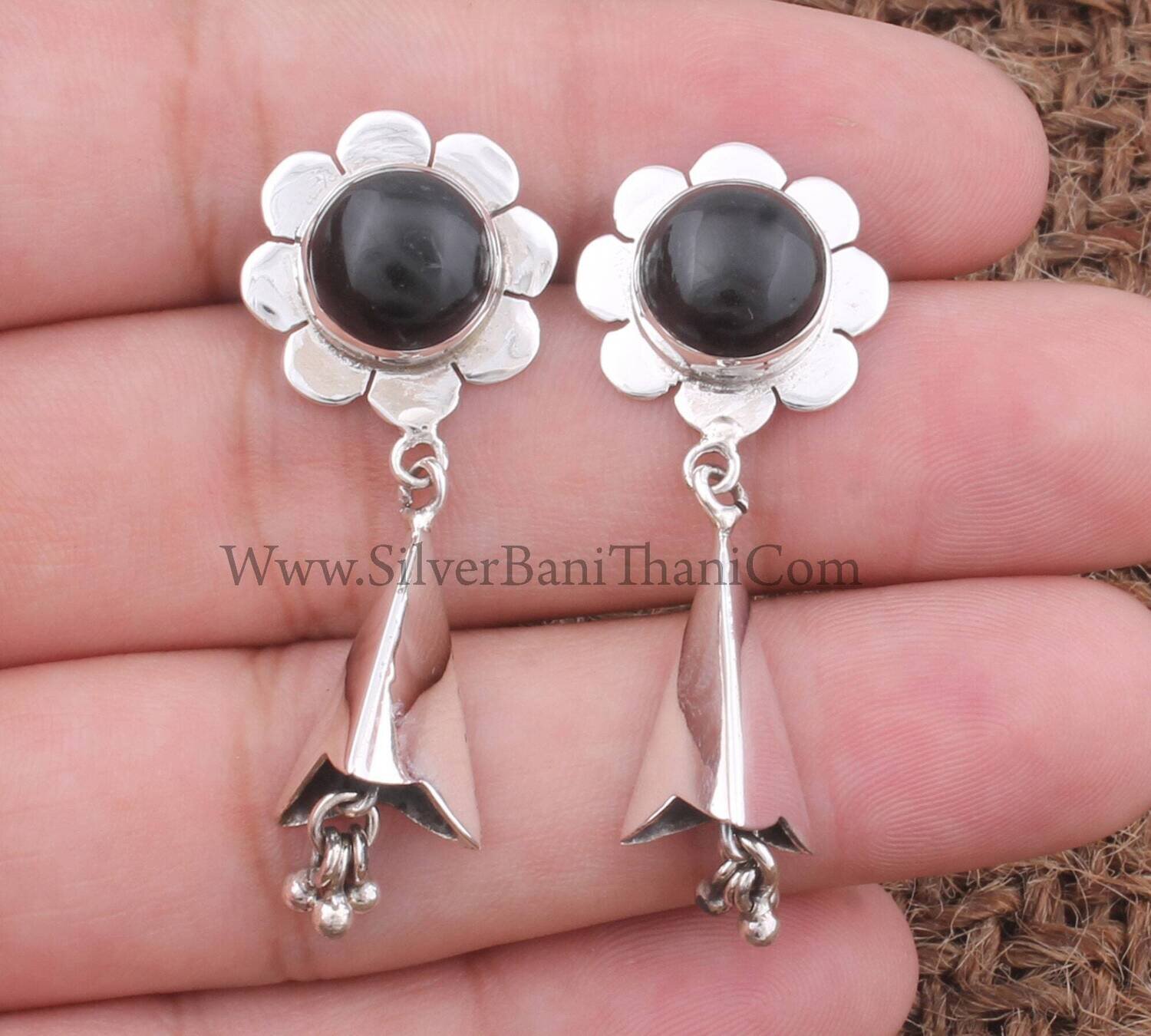 Black Onyx Silver Earrings 925 Sterling Solid Silver Earrings Flower Silver Earrings Gemstone Earrings Handmade Jewelry Women Earrings Gift