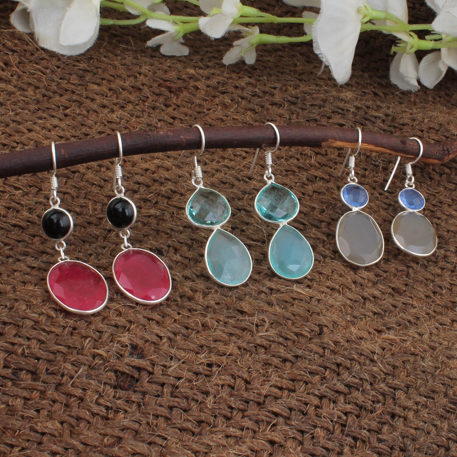 Multi Stone Earring*Traditional Earring*Many Stone Earring*925 Sterling Silver Earring*Semi Precious Stone Earring*Gift Item Earring*2022