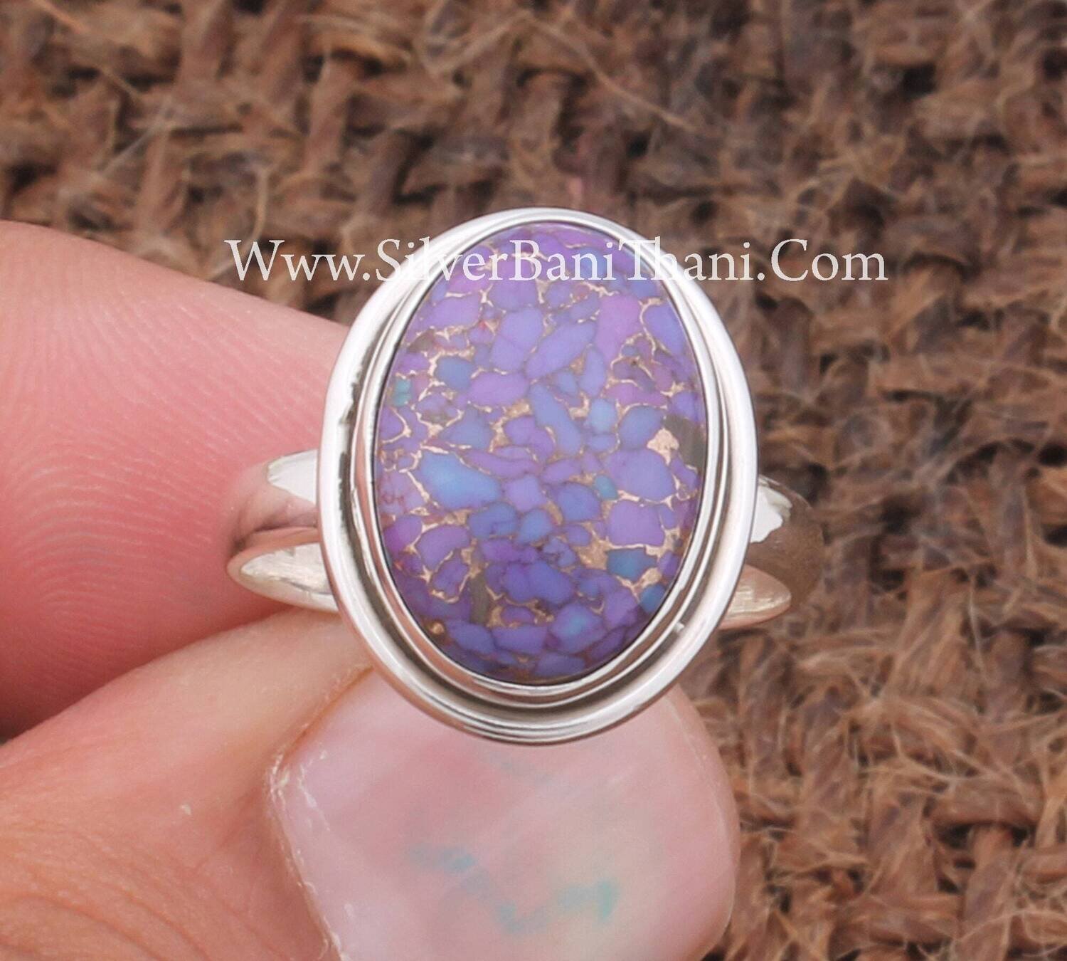 Purple Copper Turquoise Oval Gemstone Silver Ring 925 Sterling Solid Designer Copper Turquoise Silver Ring Handmade Women Silver Ring Gift