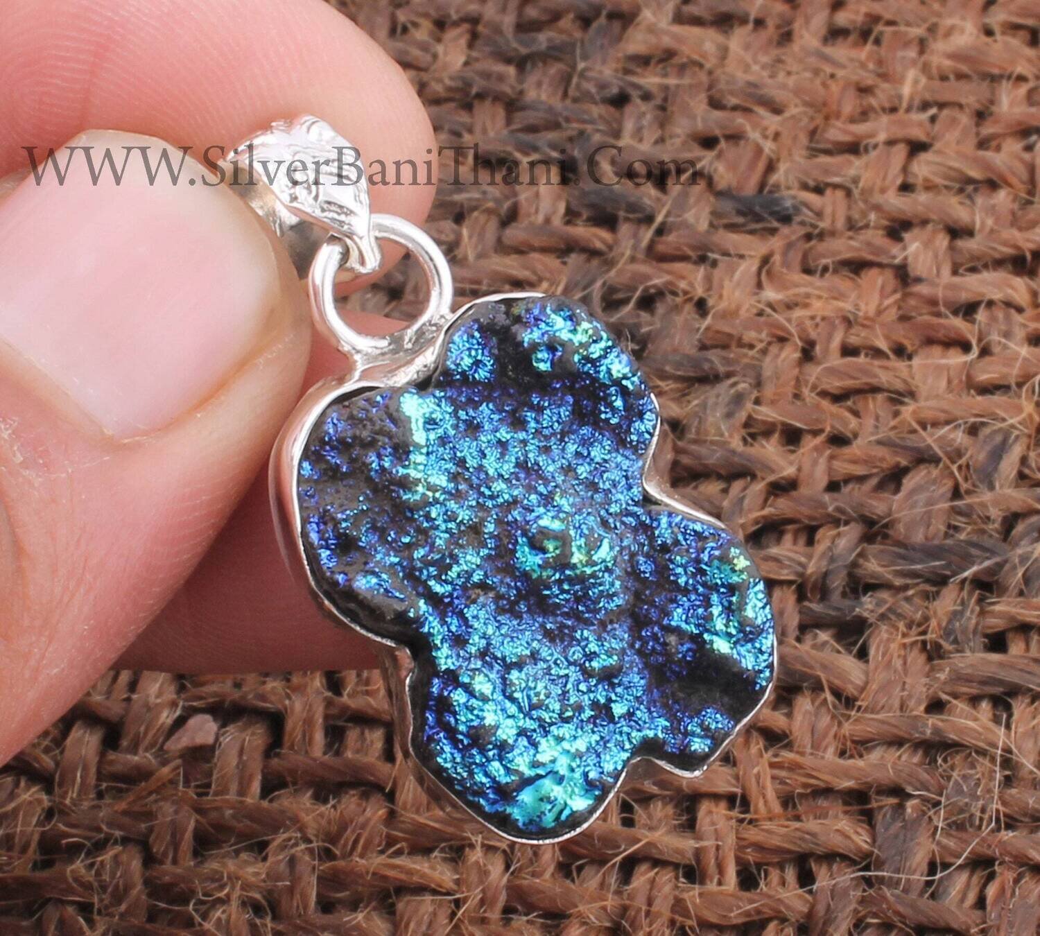 Titanium Druzy Fancy Shape Mix Druzy Gemstone Pendant | 925 Sterling Silver Solid Pendant | Handmade Silver Jewelry Gift For Anniversary2022