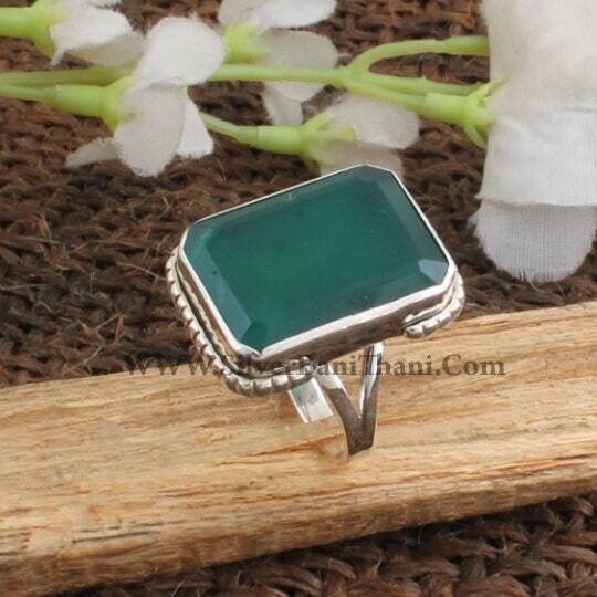 Amazing Green onyx Gemstone Ring, Baguette Shape Cut Stone Ring, Middle Finger Boho Ring, 925 Sterling Silver Ring, Girl's Gift Ring,2022
