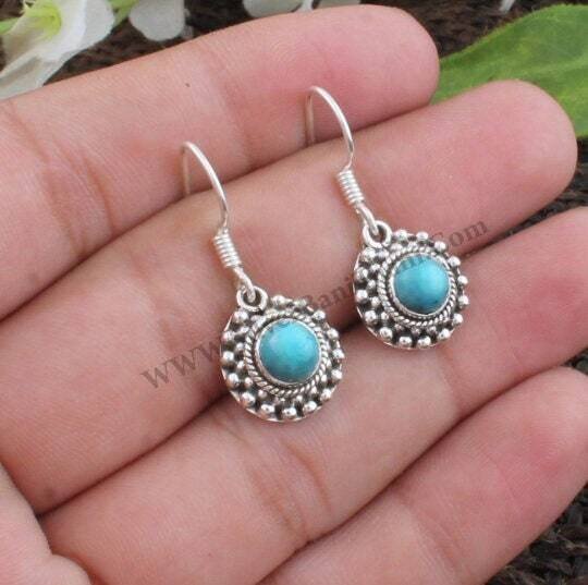 Sleeping Beauty Turquoise Earring-Oval Stone With Round Design Silver Earring-925 Sterling Solid Silver Earring-Women's Gift Jewelry-Etsy