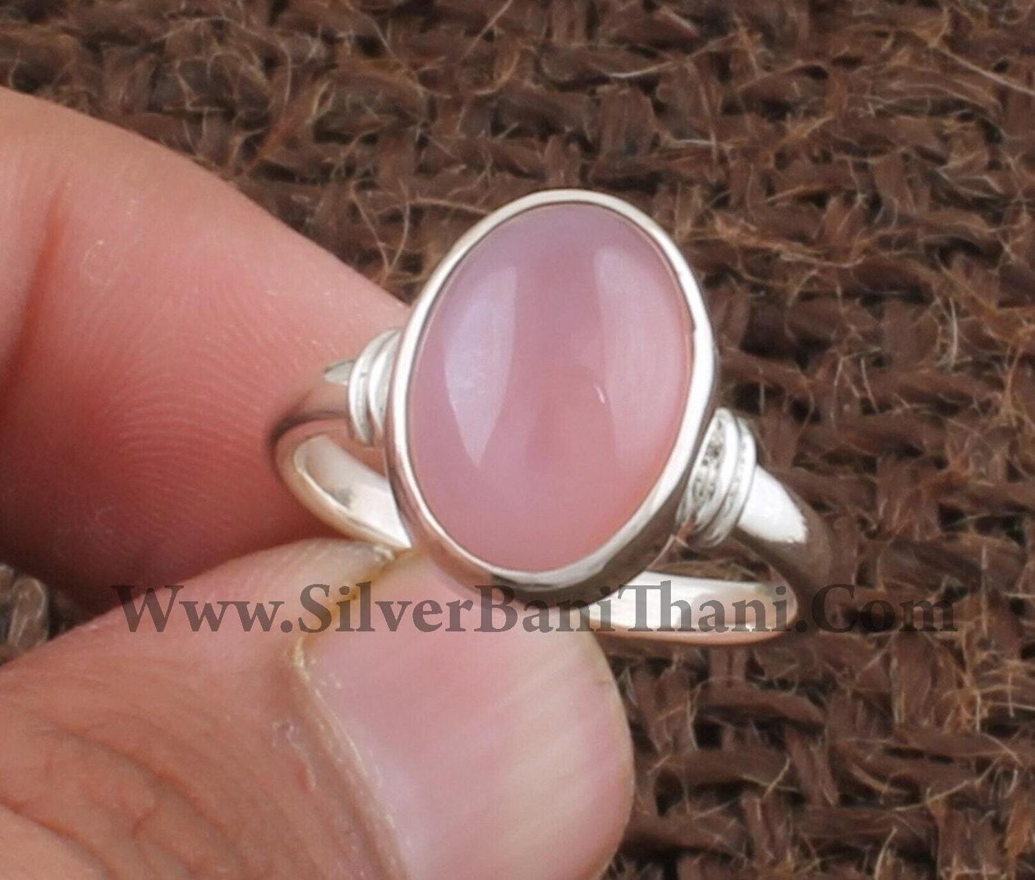 Rose Quartz Gemstone Silver Ring | 925 Sterling Silver Smooth Oval Gemstone Ring | Designer Handmade Women Silver Jewelry Mother's Day Gift