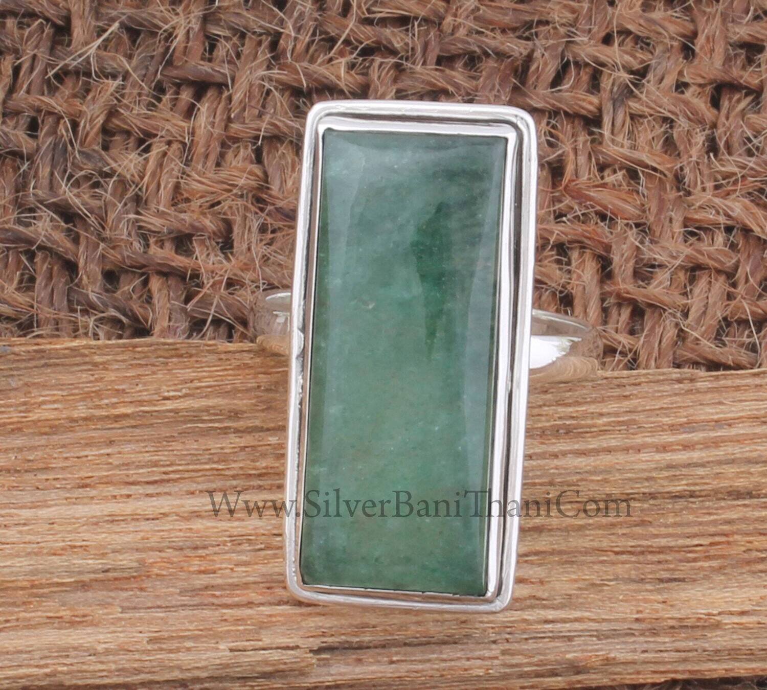 Green Cherry Quartz Gemstone Silver Ring | 925 Sterling Solid Silver Rectangle Shape Stone Ring | Handmade Ring | Everyday Jewelry For Gift