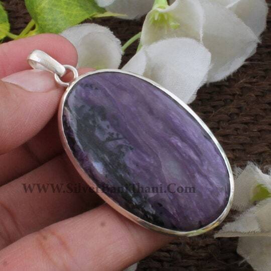 Cherolite Pendant-Oval Cabochon Pendant 925 Sterling Solid Silver Pendant-Top Rare Cherolite Semi Precious Pendant-Long Oval Bride Pendant