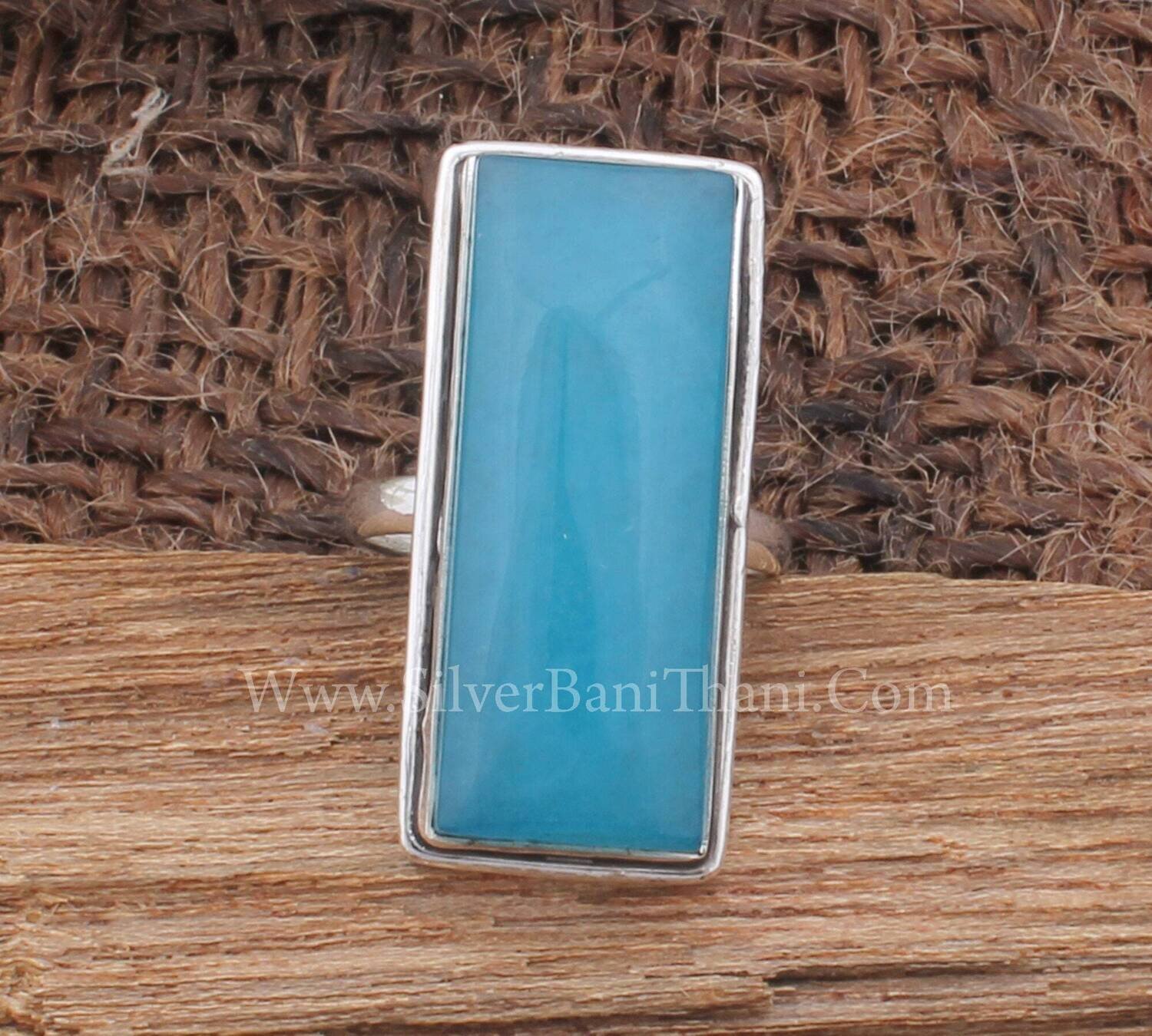 Apatite Blue Jade Rectangle Gemstone Silver Ring 925 Sterling Solid Silver Ring Handmade Bar Gemstone Jewelry Blue Jade Rings For Gifts Idea