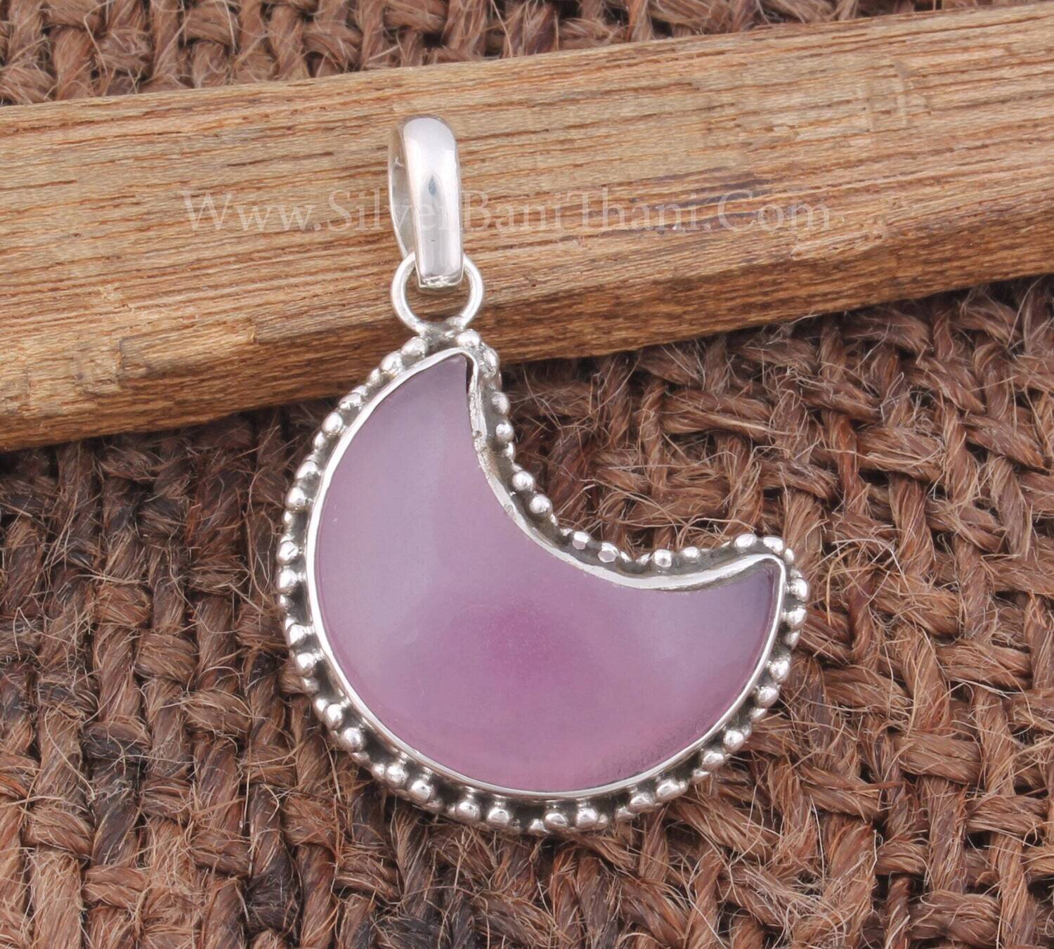 925 Sterling Silver Pink Jade Gemstone Pendant | Pink Jade Crescent Moon Gemstone Pendant Necklace | Women Designer Jewelry | Gift For Weddings