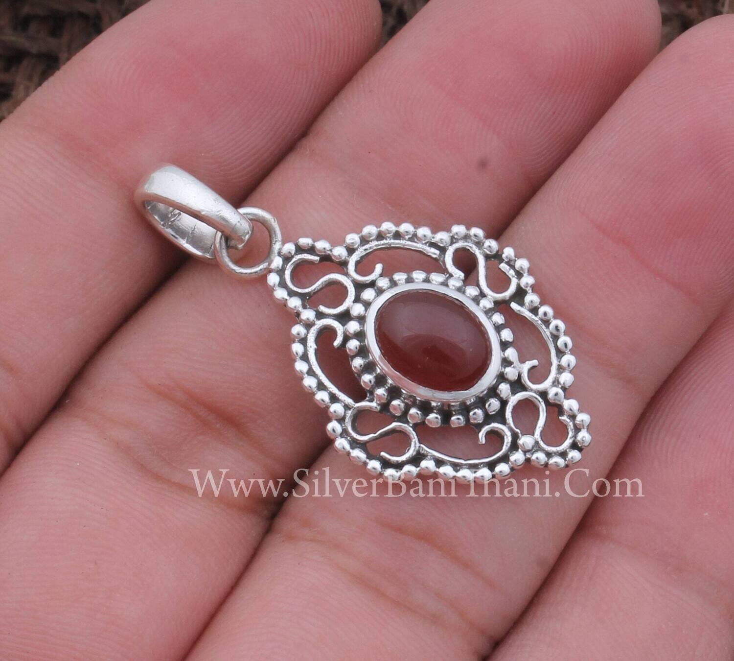 Silver S Latter Red Onyx Gemstone Necklace Pendant 925 Sterling Silver Handmade Wedding Jewelry Dotted Silver Pendant For Women Gift For Her