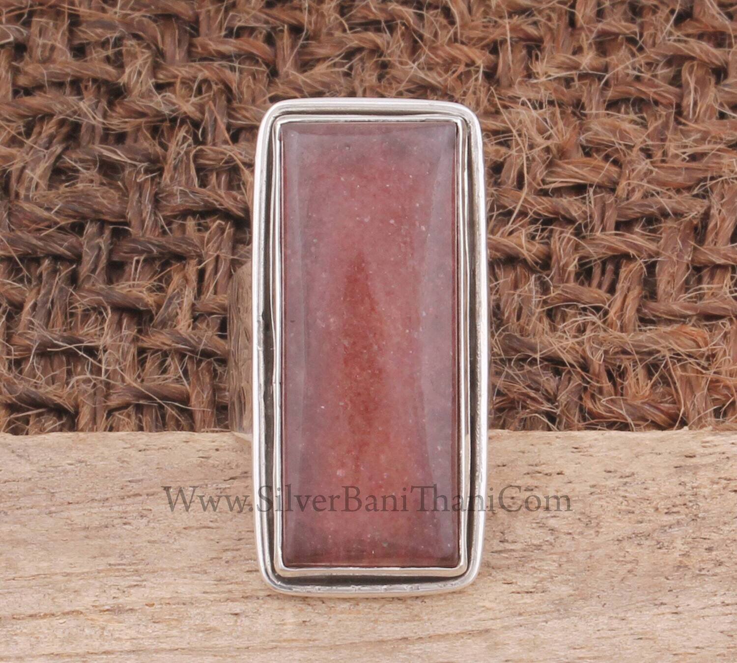 Cherry Quartz Bar Gemstone Silver Ring 925 Sterling Silver Ring Hammered Band Ring Gemstone Ring Silver Band Ring Birthday Jewelry Gift Idea
