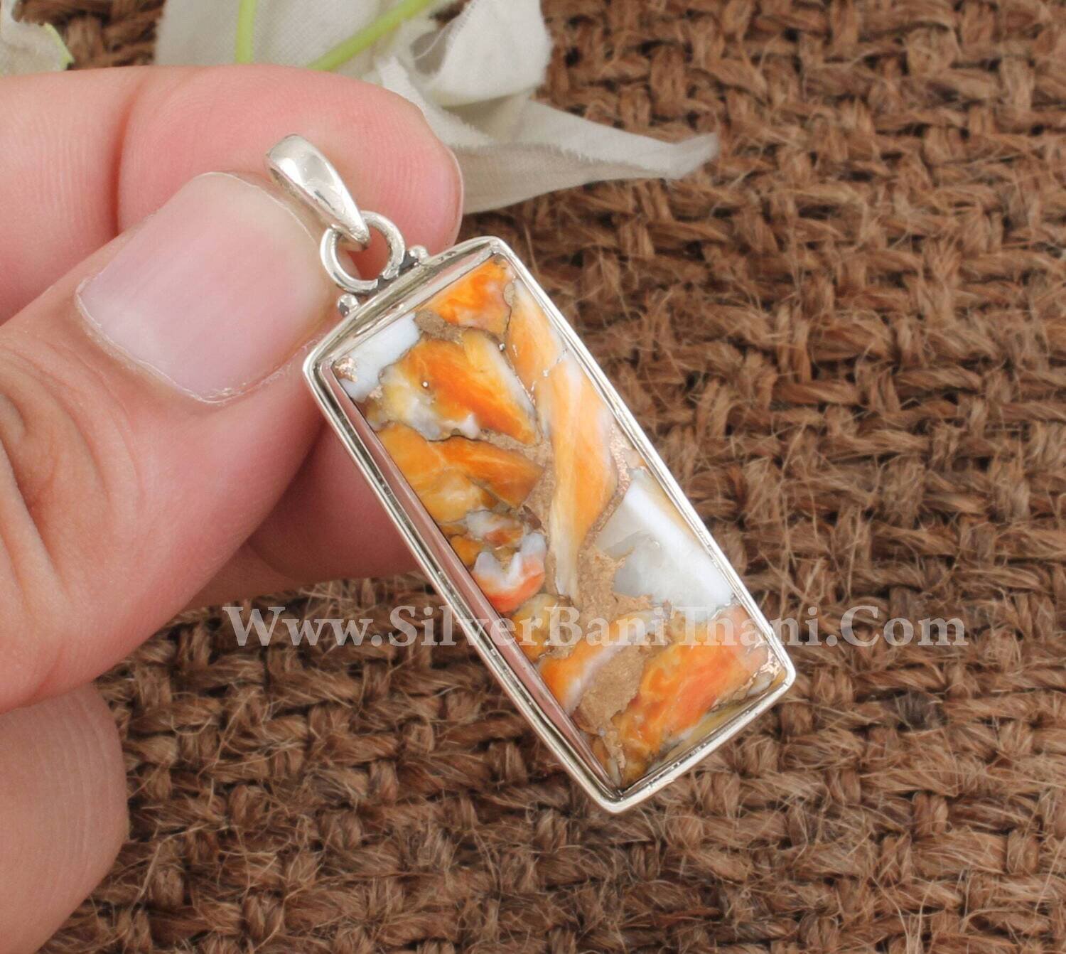 Oyster Copper Turquoise Gemstone Pendant | 925 Sterling Silver Rectangle Gemstone Pendant | Designer Handmade Pendant | Girls Gift Jewelry