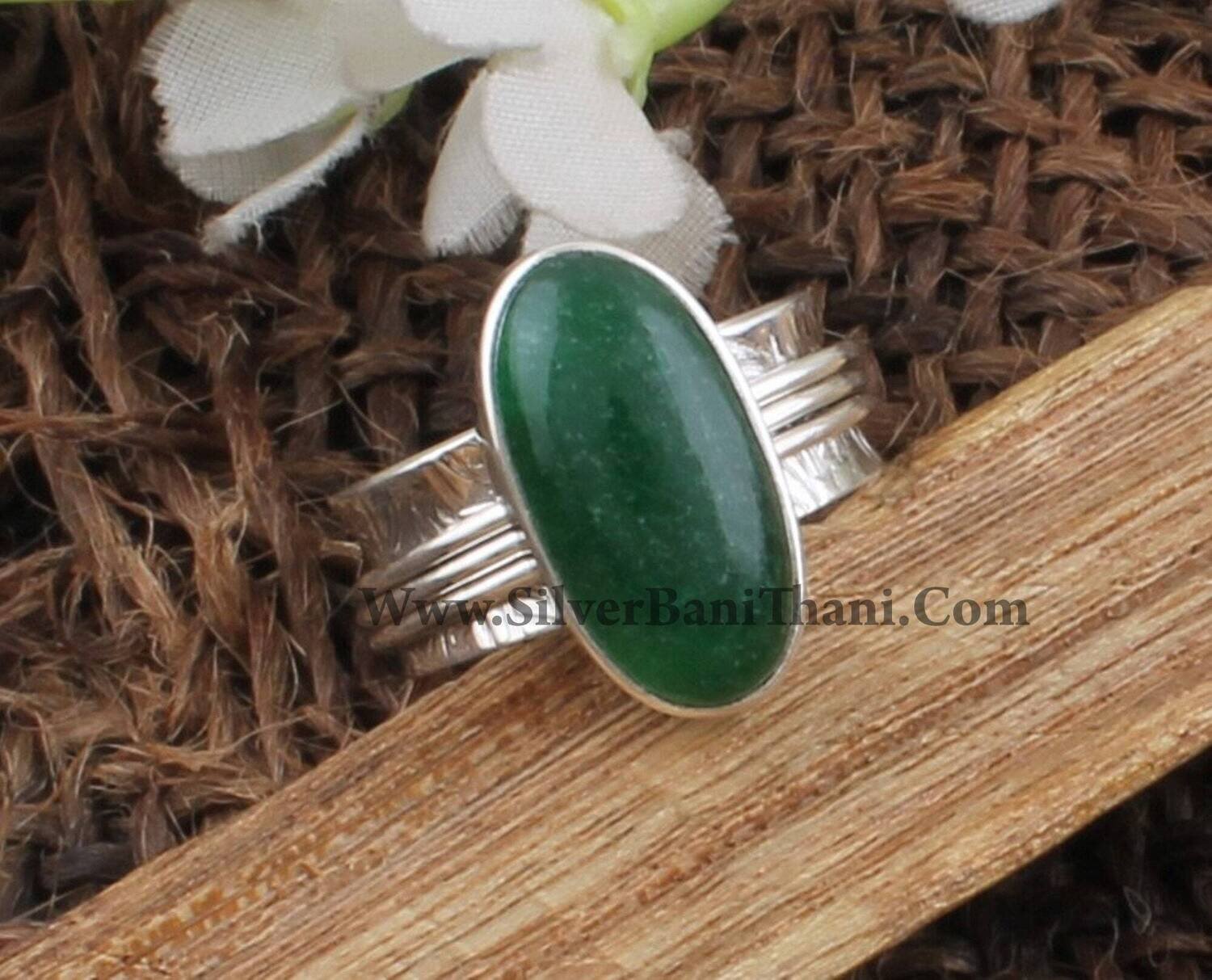Natural Green Jade Spinner Ring | 925 Sterling Silver Spin Ring | Designer Handmade Carved Silver Meditation Ring | Women Jewelry Gift Idea.