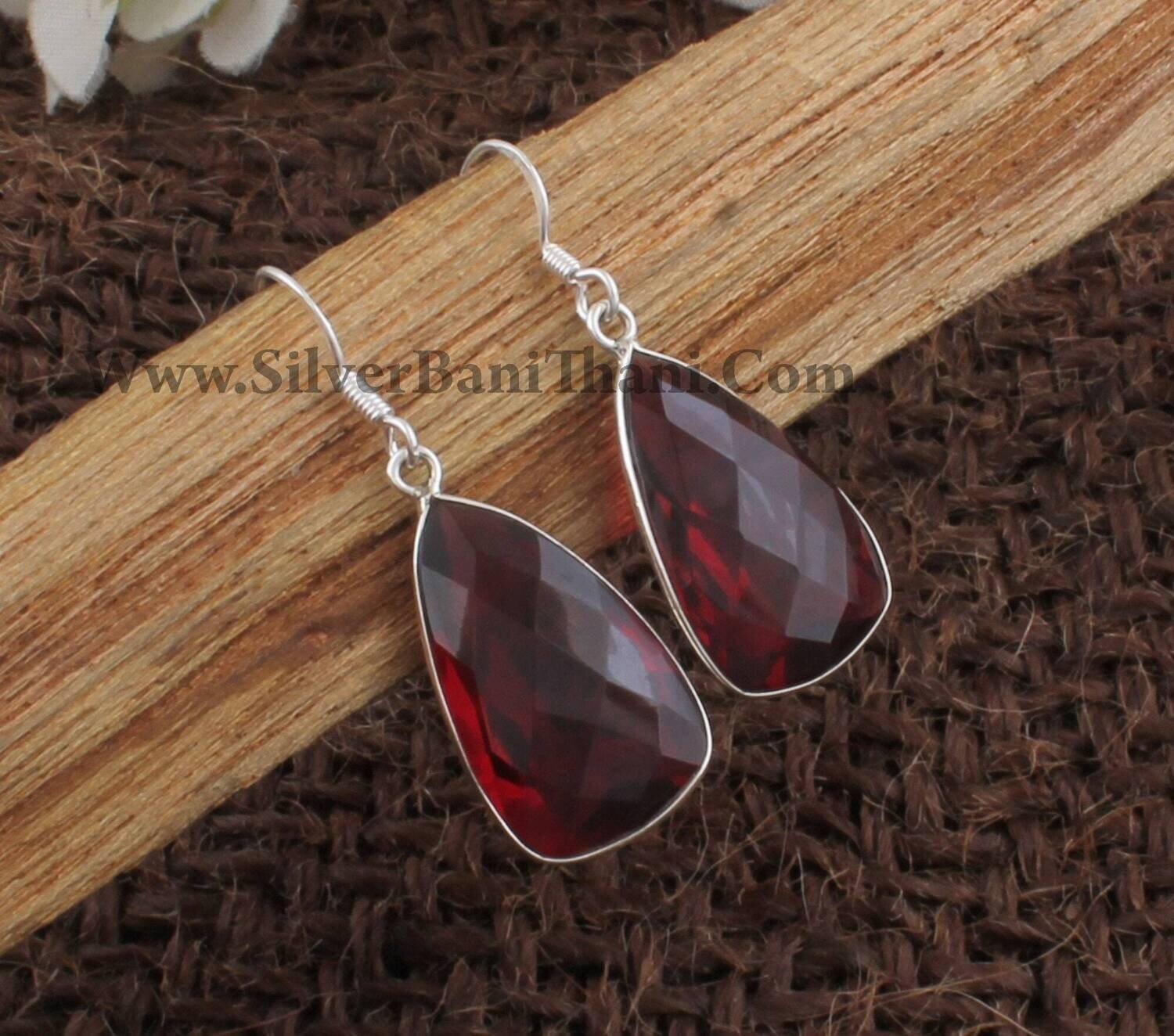 Rubellite Quartz Silver Earrings | 925 Sterling Solid Silver Faceted Cut Earrings | Bezel Set Gemstone Earring | Handmade Jewelry Gift Idea