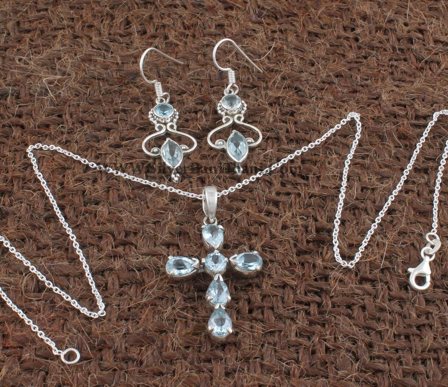Blue Topaz Gemstone Silver Jewelry Set | 925 Sterling Silver Faceted Cut Stone Jewelry Set For Women | Bridal Wedding Jewelry | Gift