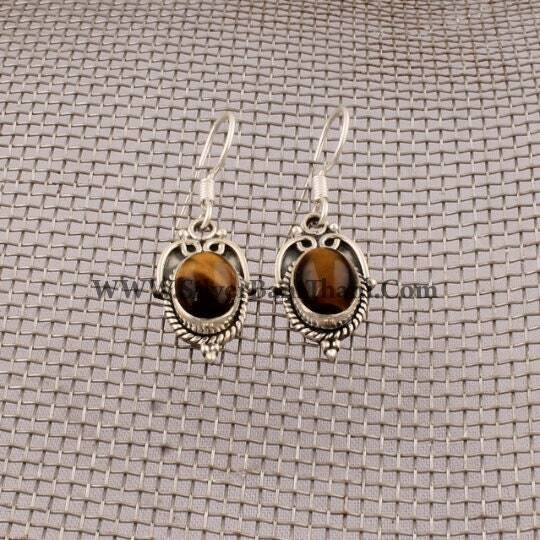 Tiger Eye Silver Earring-Yellow Stone Earring-Sterling Silver Tiger Eye Earring, Daughter Gift Earring, Earring For Girl, Gift For Him,2022