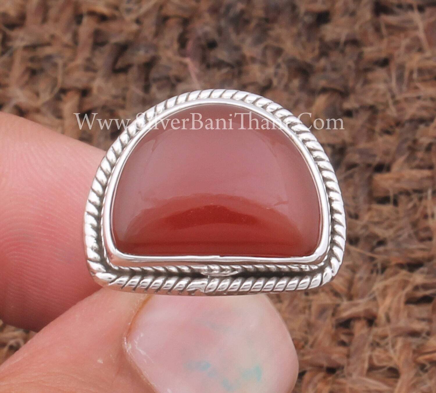 Designer Half Moon Shape Gemstone Silver Ring 925 Sterling Silver Red Onyx Gemstone Ring D Gemstone Ring Handmade Women Wedding Jewelry Gift