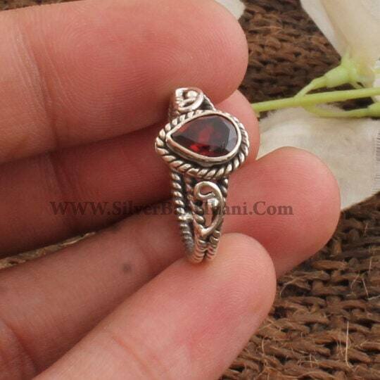 Red Garnet AAA+Quality Gemstone Ring-Pear Shape Cut Stone Ring-925 Sterling Solid Silver Ring-Wedding Ring-Middle Finger Index Ring-Jewelry