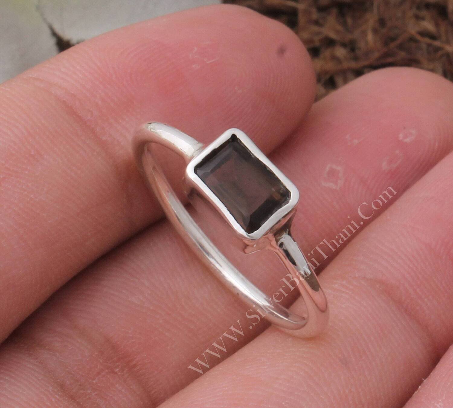 Smoky Quartz Gemstone Silver Ring | 925 Sterling Solid Silver Ring | Rectangle Shape Gemstone Ring | Handmade Silver Ring | Everyday Jewelry