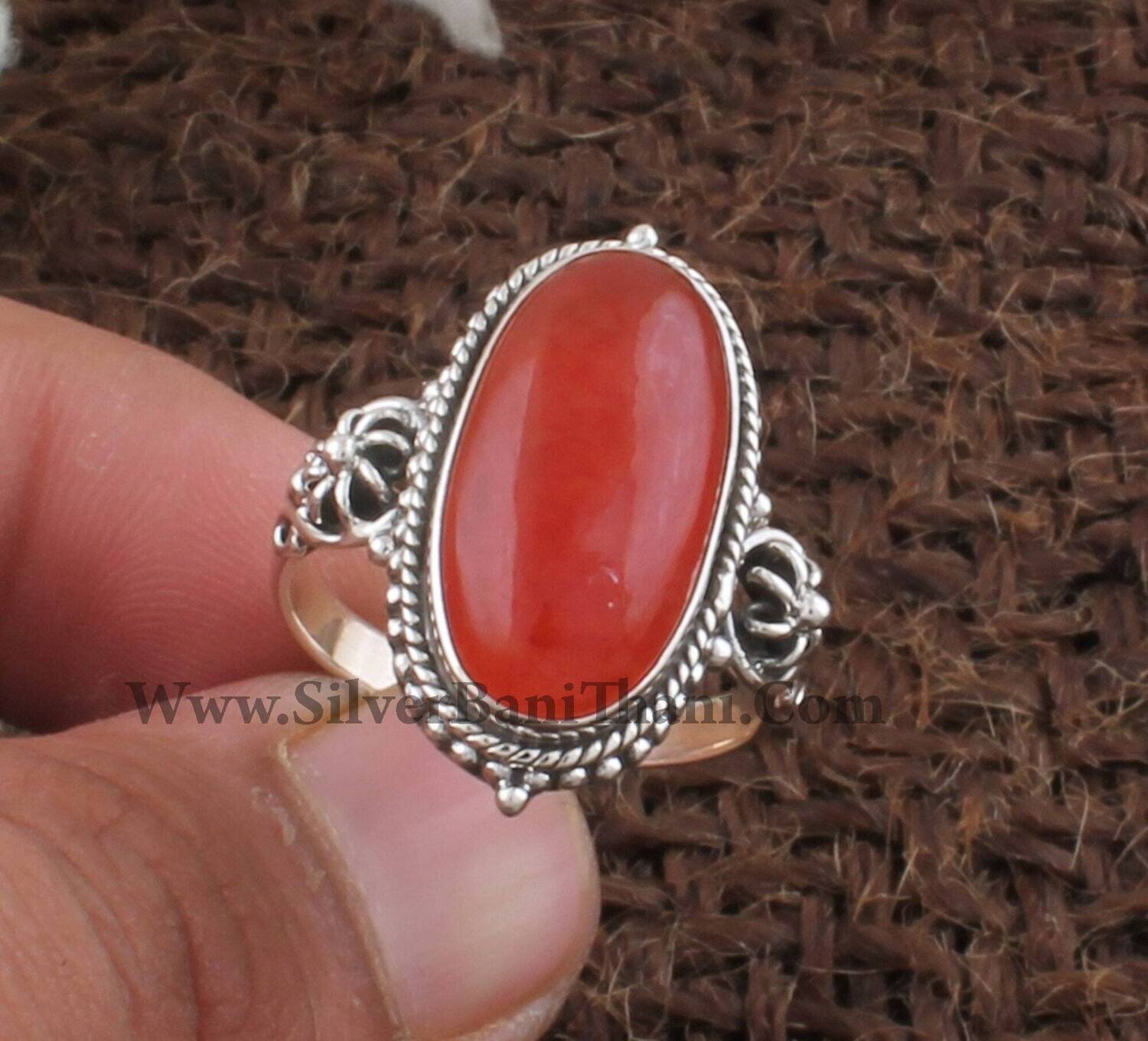 925 Sterling Solid Silver Red Onyx Silver Ring | Smooth Oval Shape Gemstone Designer Silver Ring | Women Wedding Jewelry | Girls Gift Idea