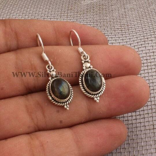 Labradorite Gemstone Silver Earring | 925 Sterling Silver Oval Stone Earring | Designer Handmade Earring | Women Wedding Jewelry | Gift Idea