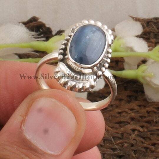 Amazing Kyanite Gemstone Ring - 925 Sterling Silver Ring - Designer Silver Ring - Cabochon Stone Ring - Anxiety Ring - Jewelry-Healing2022