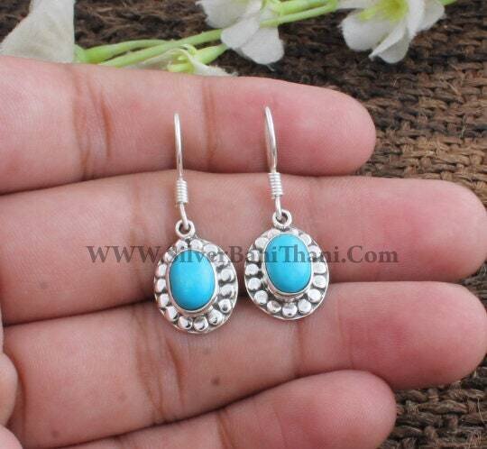 Sleeping Beauty Turquoise 925 Solid Sterling Silver | Oval Shape Gemstone Silver Earring | Handmade Women Jewelry For Her | Wedding Anniversary Gift Idea
