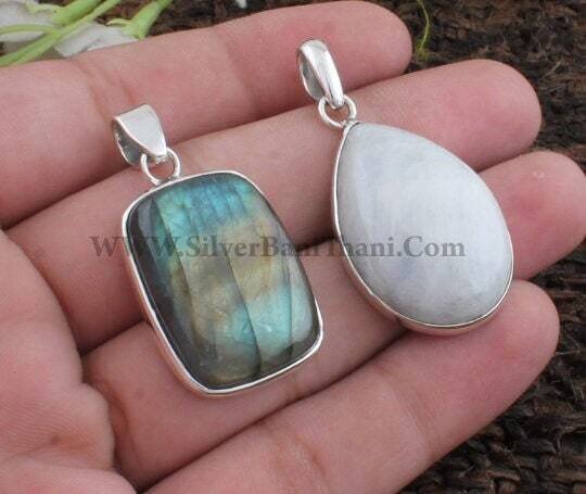Rainbow Moonstone Pendant, Sterling Silver Rustic Flashy, Sterling Silver Pendants, Combo Pendant, Christmas Pendant For Couple2022Etsy