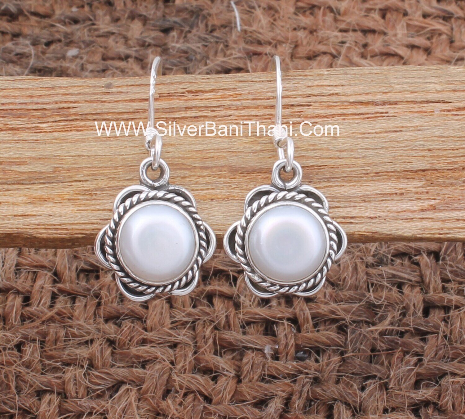 Bridesmaid Pearl Silver Earrings | 925 Sterling Solid Silver Earrings | Designer Round Shape Gemstone Earrings Wedding Anniversary Gift idea