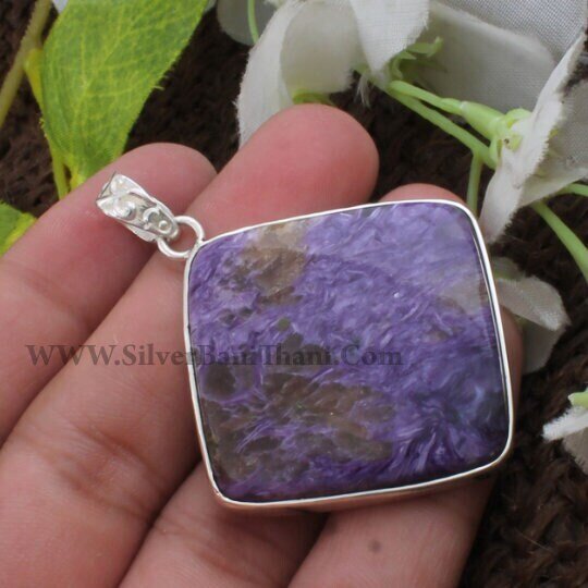Cherolite Pendant-Square Cabochon Pendant 925 Sterling Solid Silver Pendant-Top Rare Cherolite Semi Precious Pendant-Square Bride Pendant