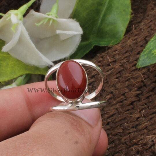 Red Onyx Ring-Solid Silver Ring 925 Sterling Silver Ring-Red Onyx Semi Precious Stone Ring-Middle Finger Cabochon Stone Ring-Engagement Ring