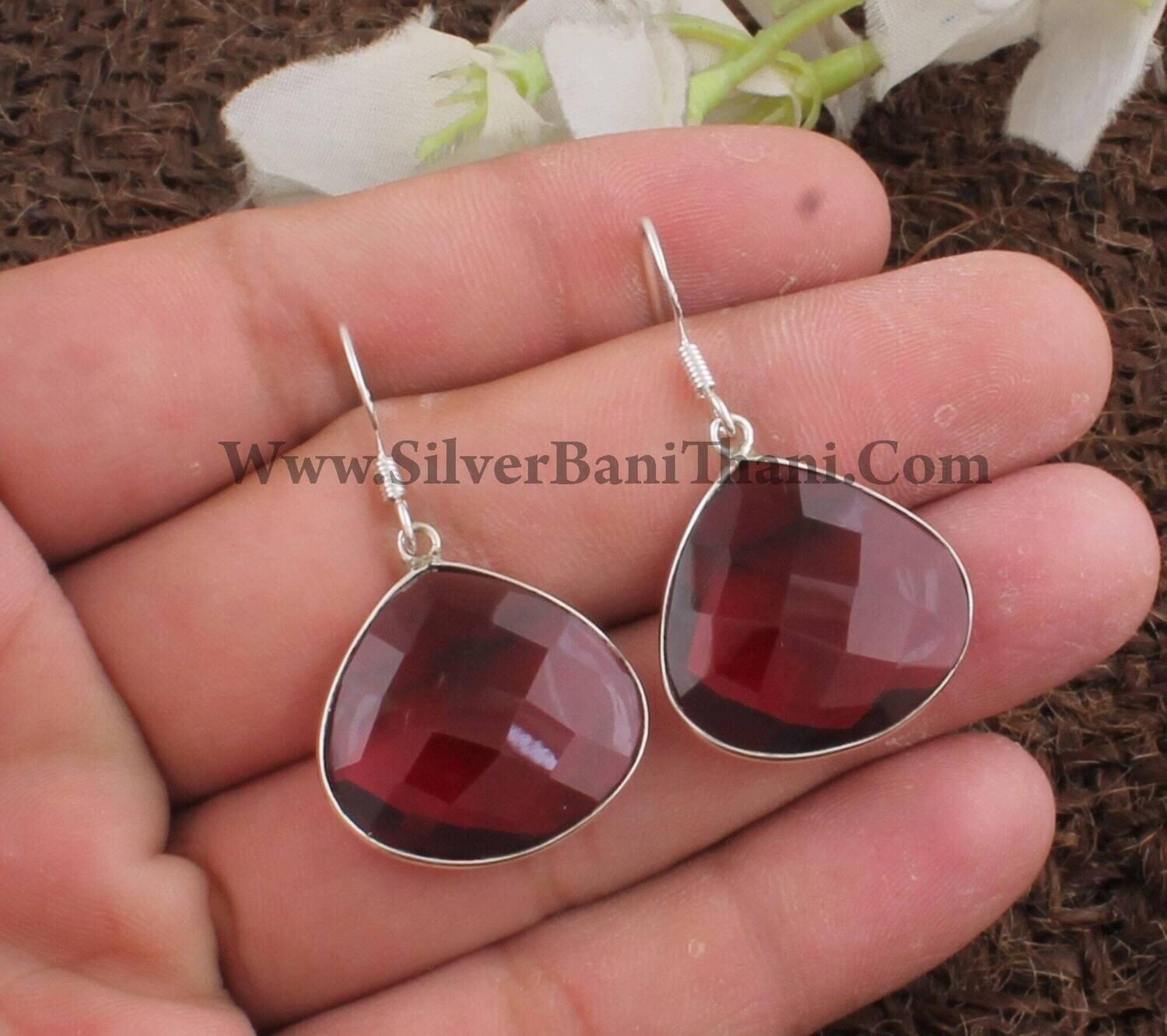 Rubellite Quartz Silver Earrings | 925 Sterling Solid Silver Faceted Cut Earrings | Bezel Set Heart Gemstone Earring | Handmade Jewelry Gift