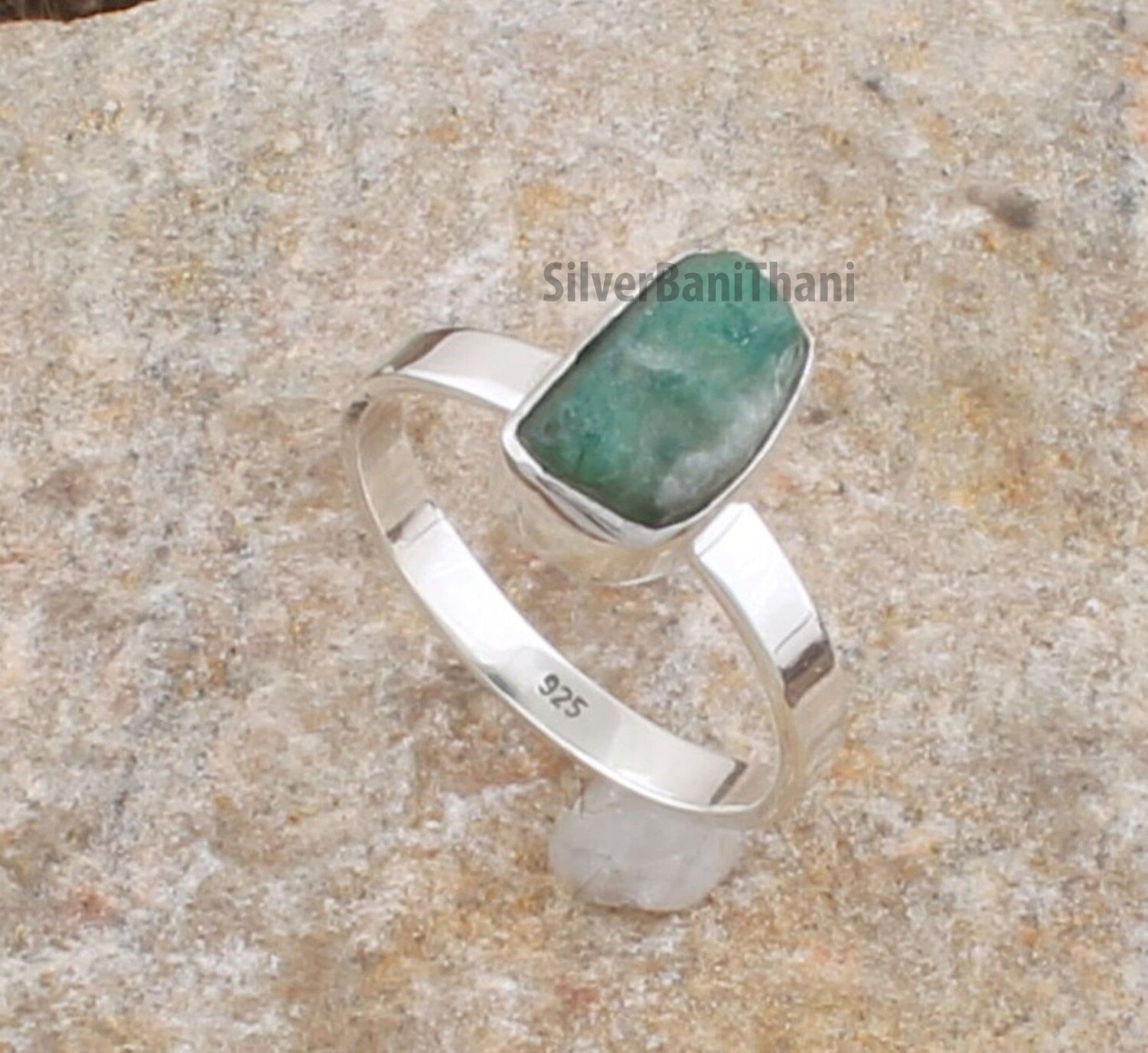 Natural Raw Emerald Ring | 925 Sterling Solid Silver Emerald Ring | Handmade Rough Emerald Ring | Valentine's Day Jewelry | Ring For Women